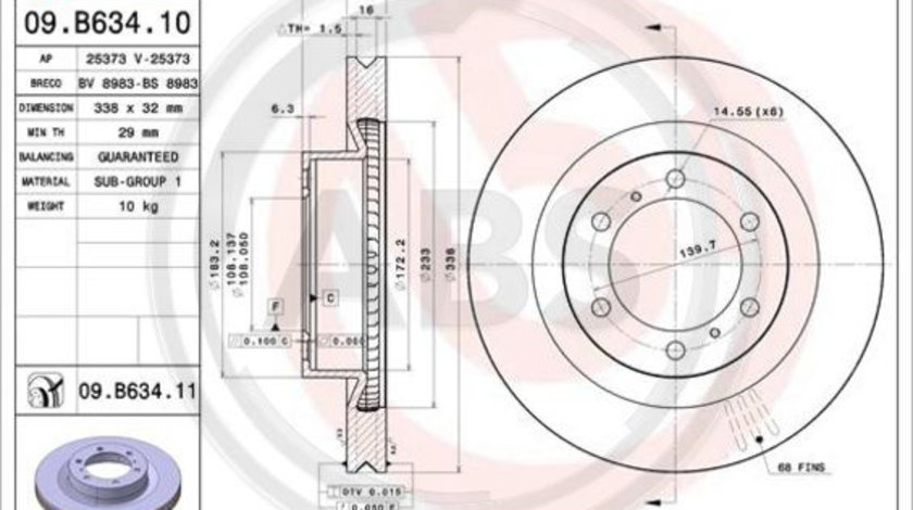 Disc frana punte fata (09B63411 ABS) LEXUS,TOYOTA,TOYOTA (FAW)