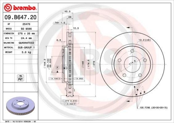 Disc frana punte fata (09B64721 ABS) DODGE
