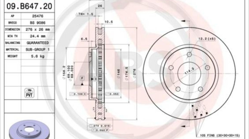 Disc frana punte fata (09B64721 ABS) DODGE