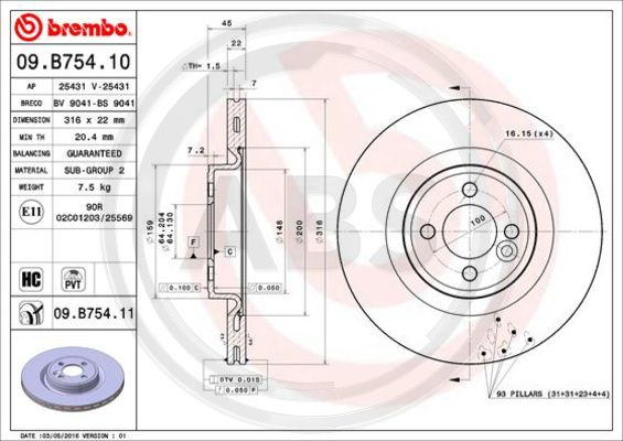 Disc frana punte fata (09B75411 ABS) MINI