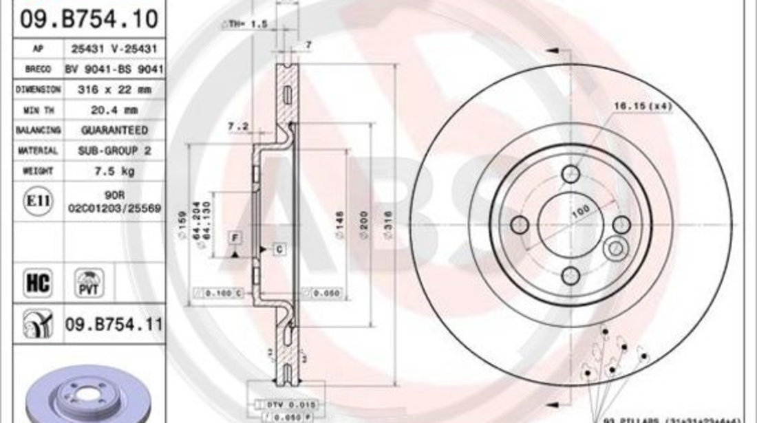 Disc frana punte fata (09B75411 ABS) MINI