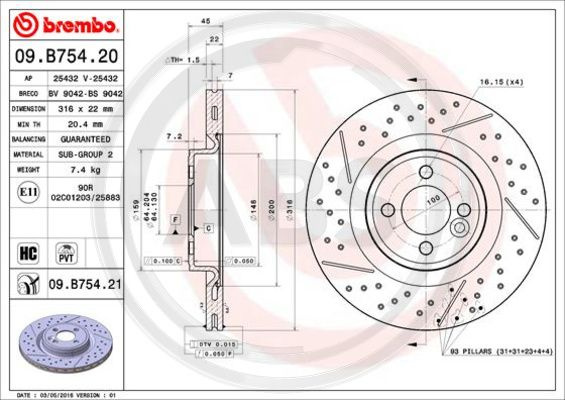 Disc frana punte fata (09B75421 ABS) MINI