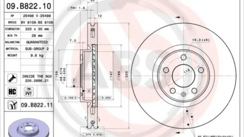 Disc frana punte fata (09B82211 ABS) AUDI