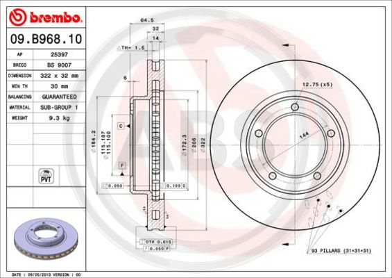 Disc frana punte fata (09B96811 ABS) TOYOTA