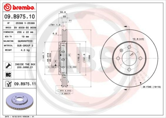 Disc frana punte fata (09B97511 ABS) SEAT,SKODA,VW