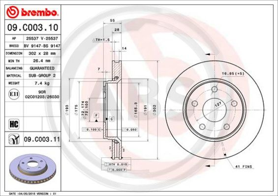 Disc frana punte fata (09C00311 ABS) JEEP