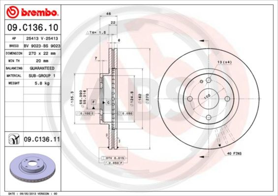 Disc frana punte fata (09C13611 ABS) MAZDA