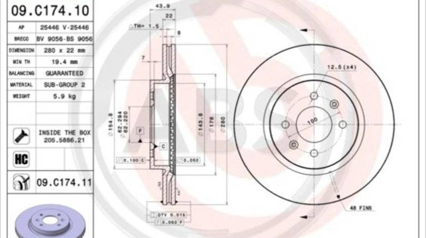 Disc frana punte fata (09C17411 ABS) HYUNDAI,KIA