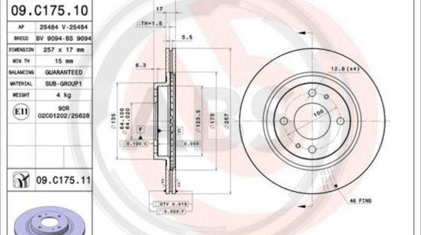 Disc frana punte fata (09C17511 ABS) Citroen,MITSUBISHI,PEUGEOT