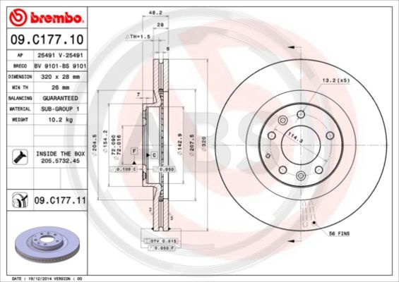 Disc frana punte fata (09C17711 ABS) FORD USA,MAZDA