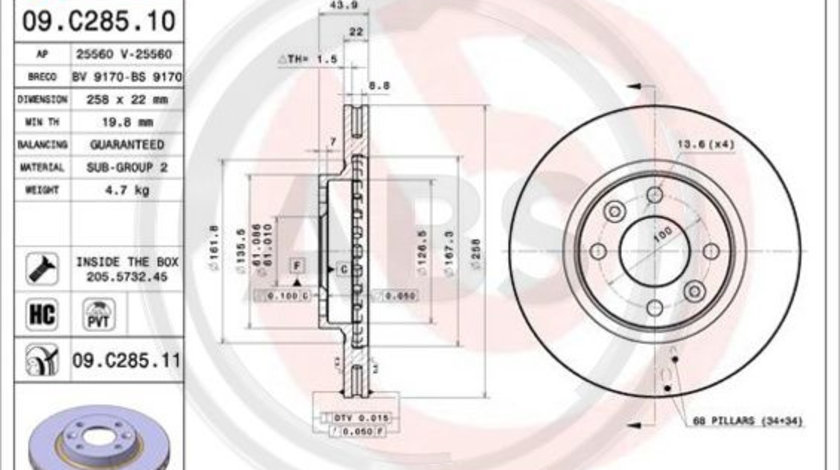 Disc frana punte fata (09C28511 ABS) DACIA,RENAULT,SMART