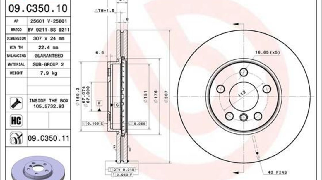 Disc frana punte fata (09C35011 ABS) BMW,BMW (BRILLIANCE),MINI