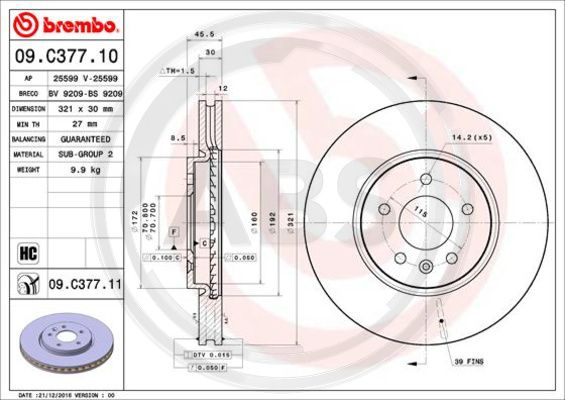 Disc frana punte fata (09C37711 ABS) OPEL,VAUXHALL