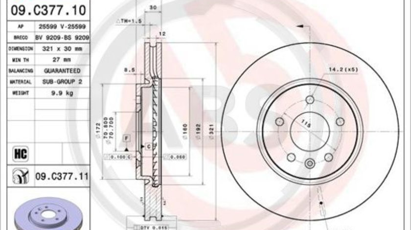 Disc frana punte fata (09C37711 ABS) OPEL,VAUXHALL