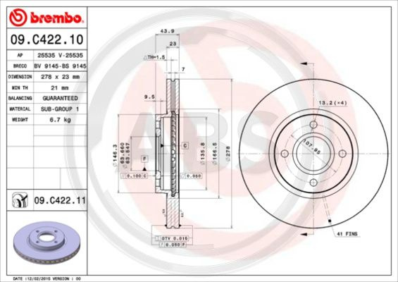 Disc frana punte fata (09C42211 ABS) FORD,FORD AUSTRALIA