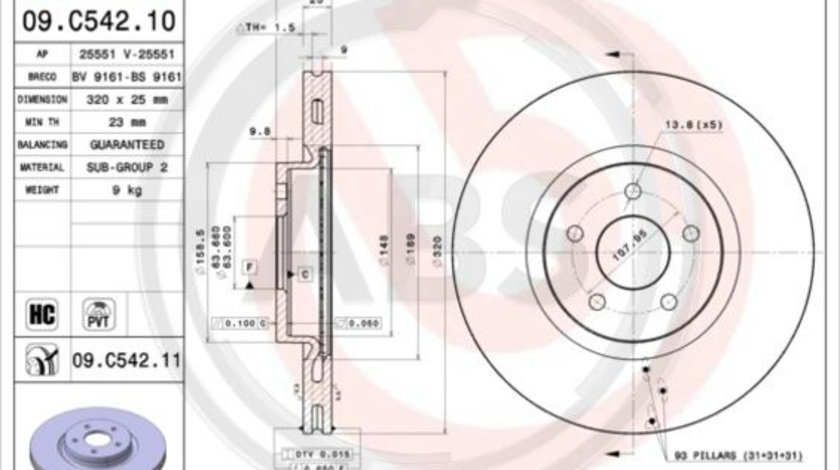 Disc frana punte fata (09C54211 ABS) FORD,FORD (CHANGAN),FORD AUSTRALIA