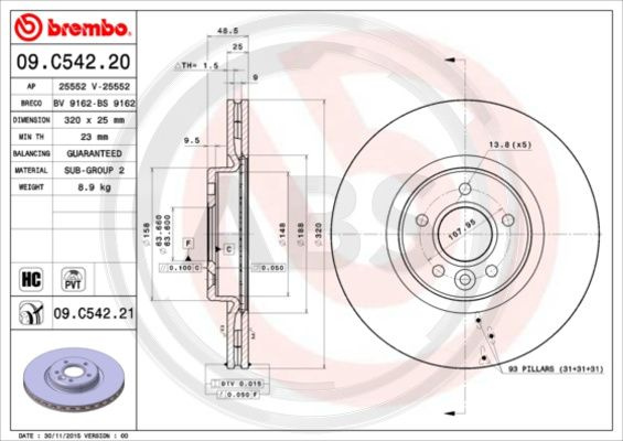 Disc frana punte fata (09C54221 ABS) VOLVO,VOLVO (CHANGAN)