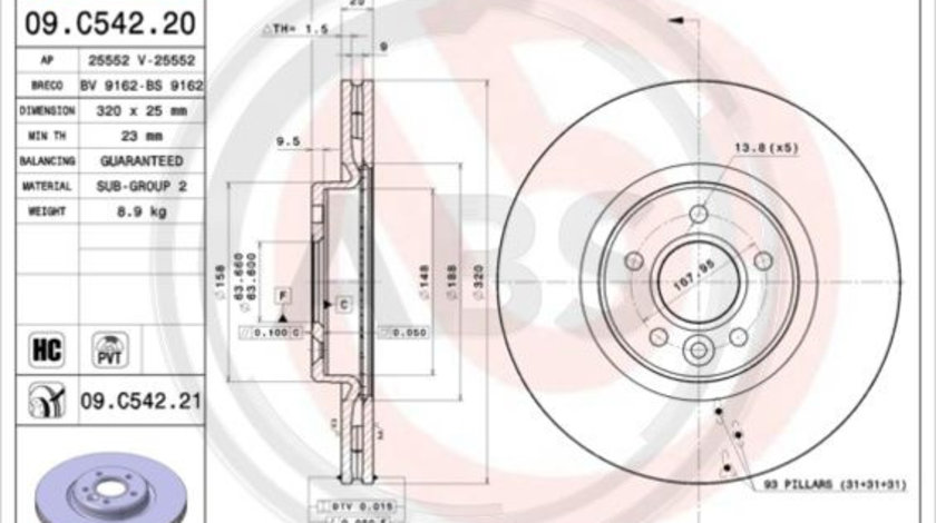 Disc frana punte fata (09C54221 ABS) VOLVO,VOLVO (CHANGAN)