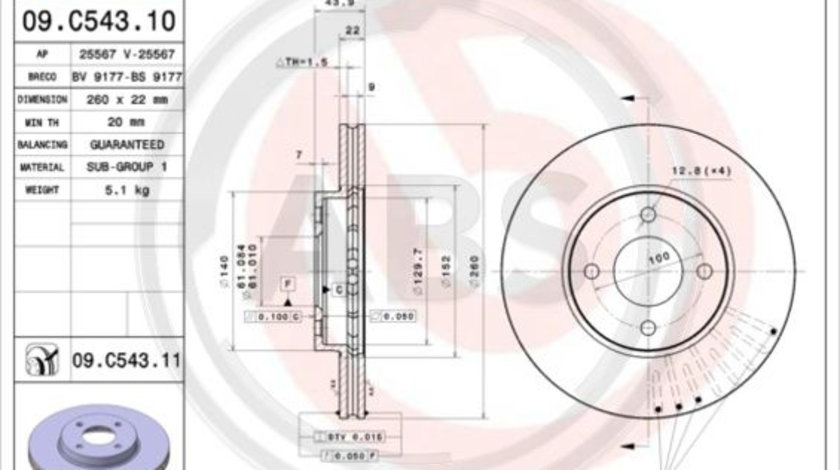 Disc frana punte fata (09C54311 ABS) NISSAN