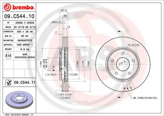 Disc frana punte fata (09C54411 ABS) NISSAN