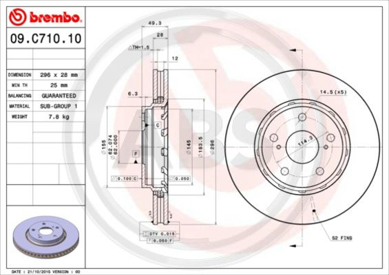 Disc frana punte fata (09C71011 ABS) TOYOTA