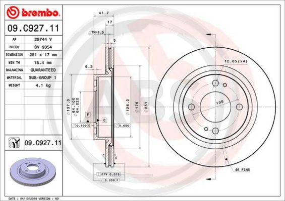 Disc frana punte fata (09C92711 ABS) MITSUBISHI