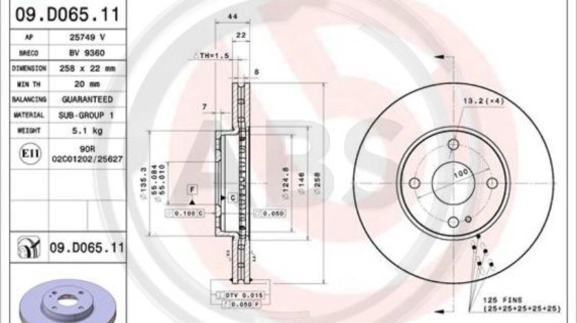 Disc frana punte fata (09D06511 ABS) MAZDA