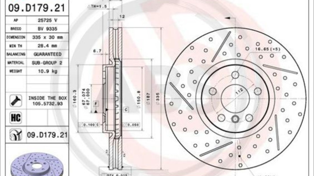 Disc frana punte fata (09D17921 ABS) MINI