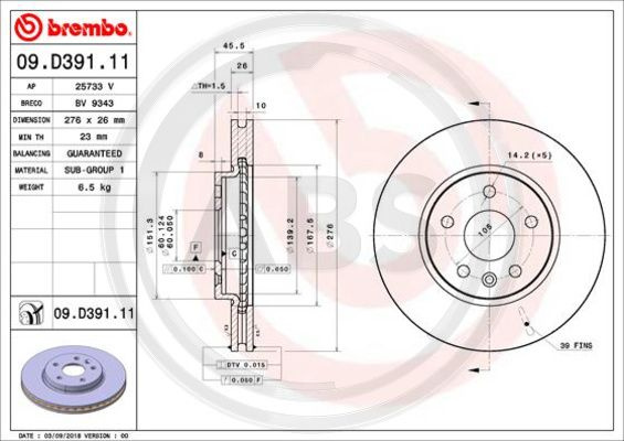 Disc frana punte fata (09D39111 ABS) OPEL,VAUXHALL