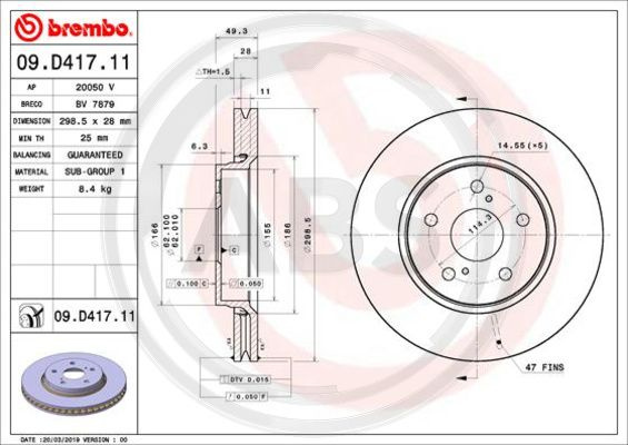Disc frana punte fata (09D41711 ABS) TOYOTA