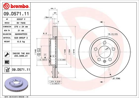 Disc frana punte fata (09D57111 ABS) AUDI,SEAT,SKODA,VW