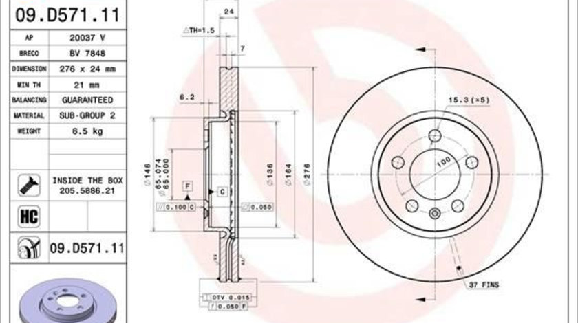 Disc frana punte fata (09D57111 ABS) AUDI,SEAT,SKODA,VW