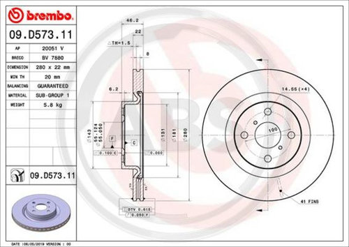 Disc frana punte fata (09D57311 ABS) TOYOTA