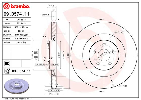 Disc frana punte fata (09D57411 BREMBO) FORD