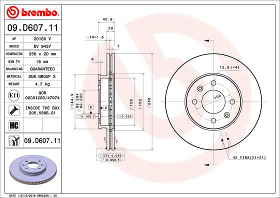 Disc frana punte fata (09D60711 BREMBO) KIA