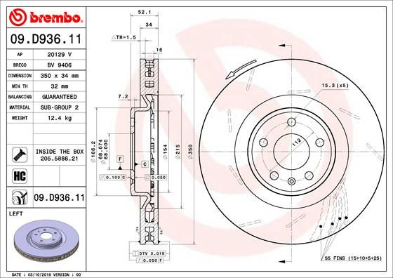 Disc frana punte fata (09D93611 ABS) PORSCHE