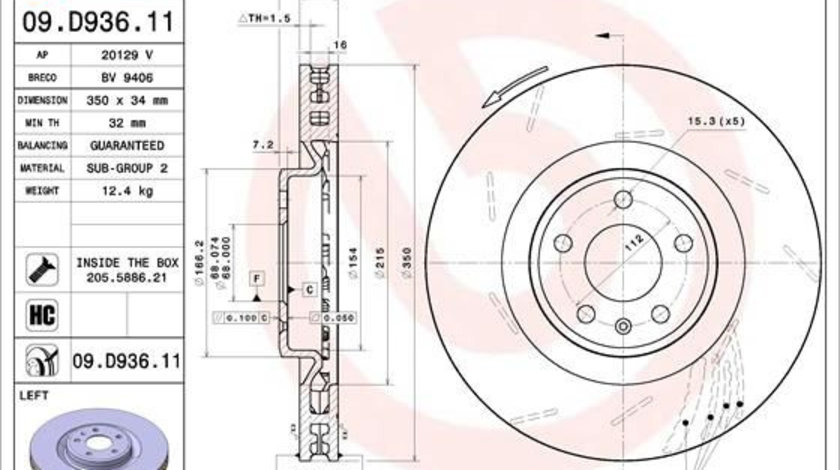 Disc frana punte fata (09D93611 ABS) PORSCHE