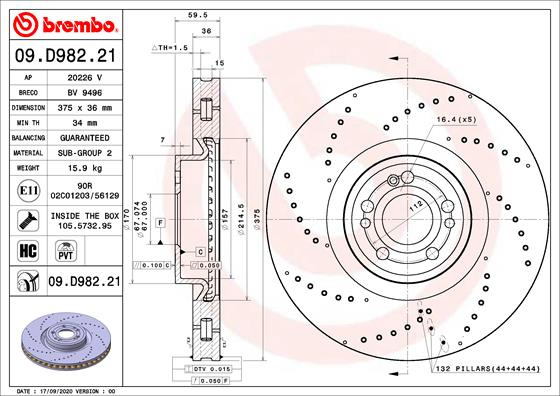 Disc frana punte fata (09D98221 BREMBO) MERCEDES-BENZ