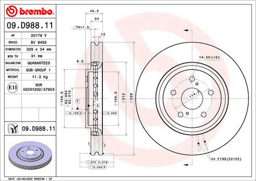 Disc frana punte fata (09D98811 BREMBO) LEXUS,TOYOTA