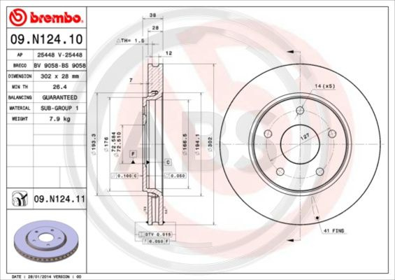 Disc frana punte fata (09N12411 ABS) CHRYSLER,DODGE,FIAT