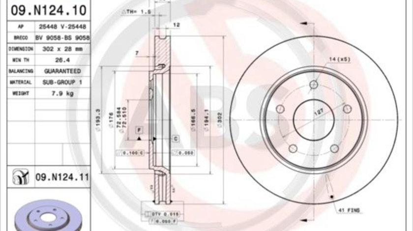 Disc frana punte fata (09N12411 ABS) CHRYSLER,DODGE,FIAT