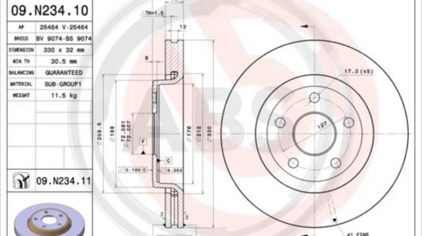 Disc frana punte fata (09N23411 ABS) DODGE,JEEP