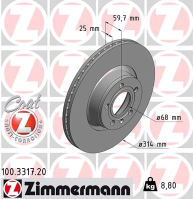 Disc frana punte fata (100331720 ZIMMERMANN) AUDI,AUDI (FAW)