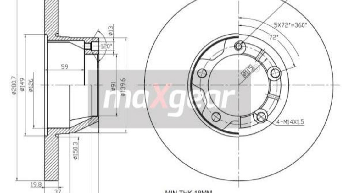 Disc frana punte fata (190980 MAXGEAR) VW