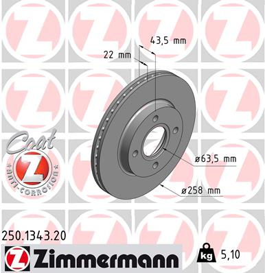 Disc frana punte fata (250134320 ZIMMERMANN) FORD,MAZDA