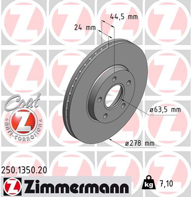Disc frana punte fata (250135020 ZIMMERMANN) FORD