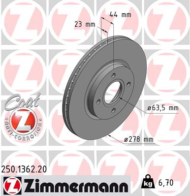 Disc frana punte fata (250136220 ZIMMERMANN) FORD