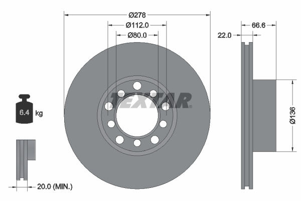 Disc frana punte fata (92009800 TEXTAR) MERCEDES-BENZ