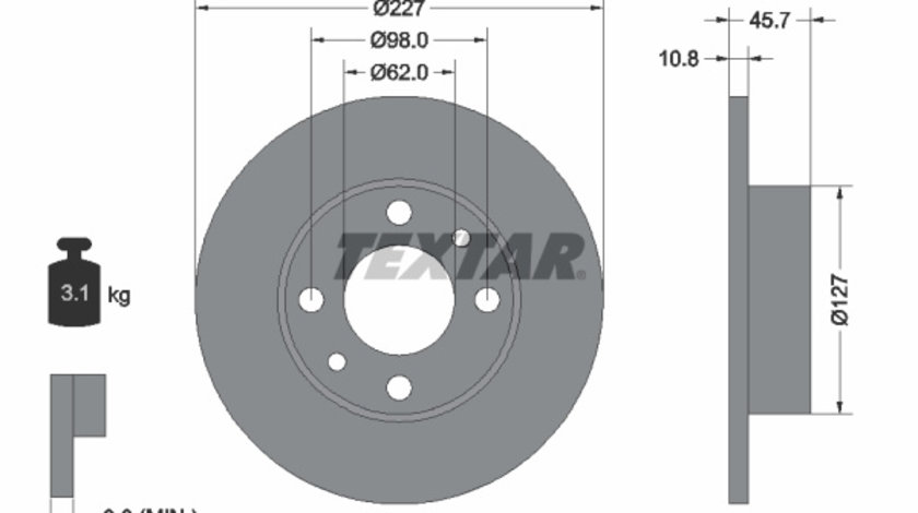 Disc frana punte fata (92019300 TEXTAR) AUTOBIANCHI,BERTONE,FIAT,FORD OTOSAN,FSO,INNOCENTI,LANCIA,MERCEDES-BENZ,PININFARINA,SAAB,SEAT,TOFAS,YUGO,ZASTAVA