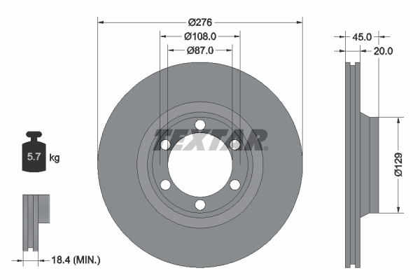 Disc frana punte fata (92035000 TEXTAR) MITSUBISHI